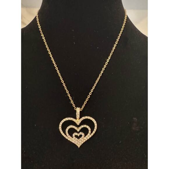 Nolan Miller Necklace & Heart Pendant Gold Tone W/Rhinestones Signed 18”L - Picture 1 of 3